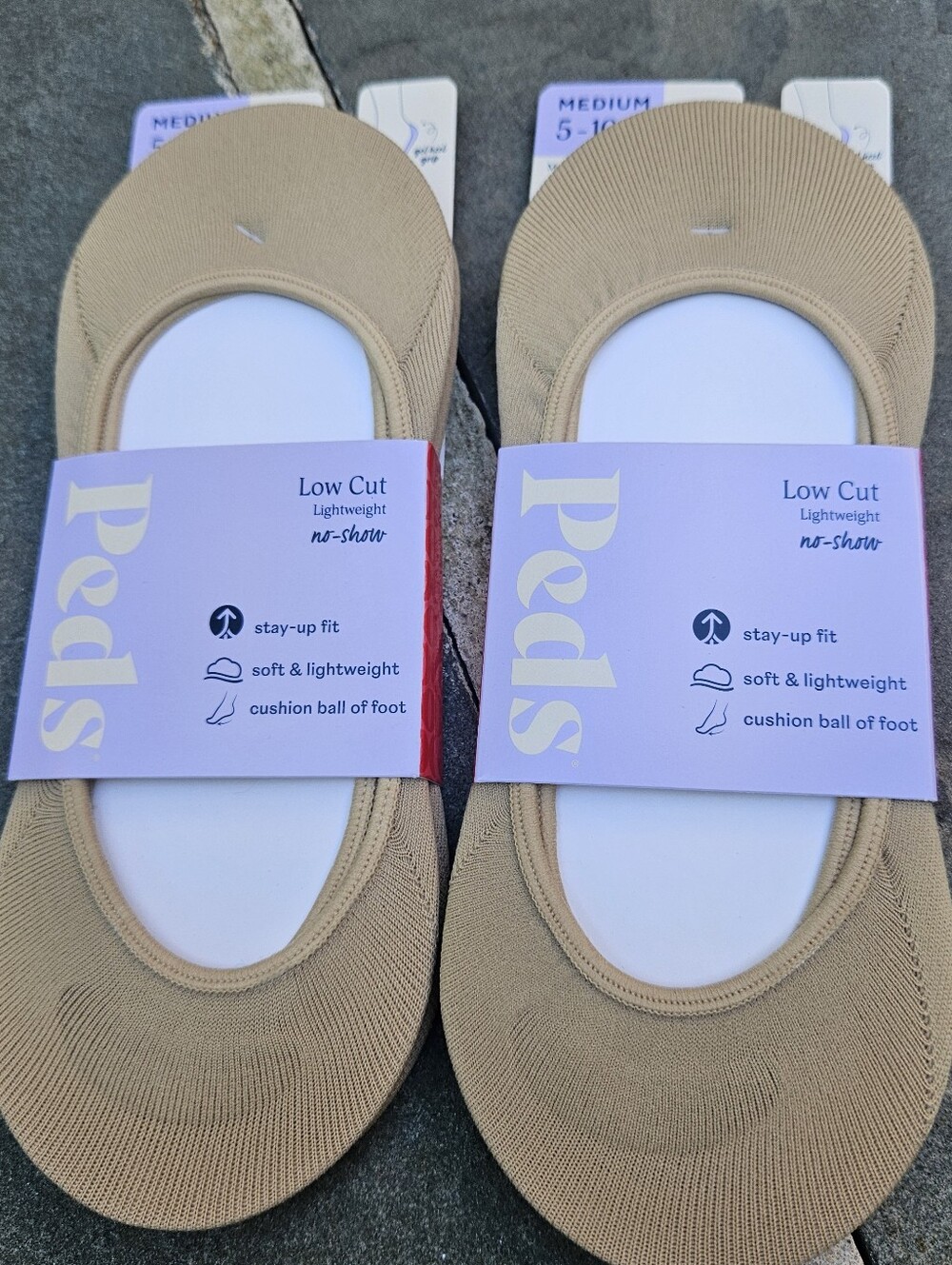 Peds Low Cut No-Show Socks in Beige Size 5-10 ***4prs
